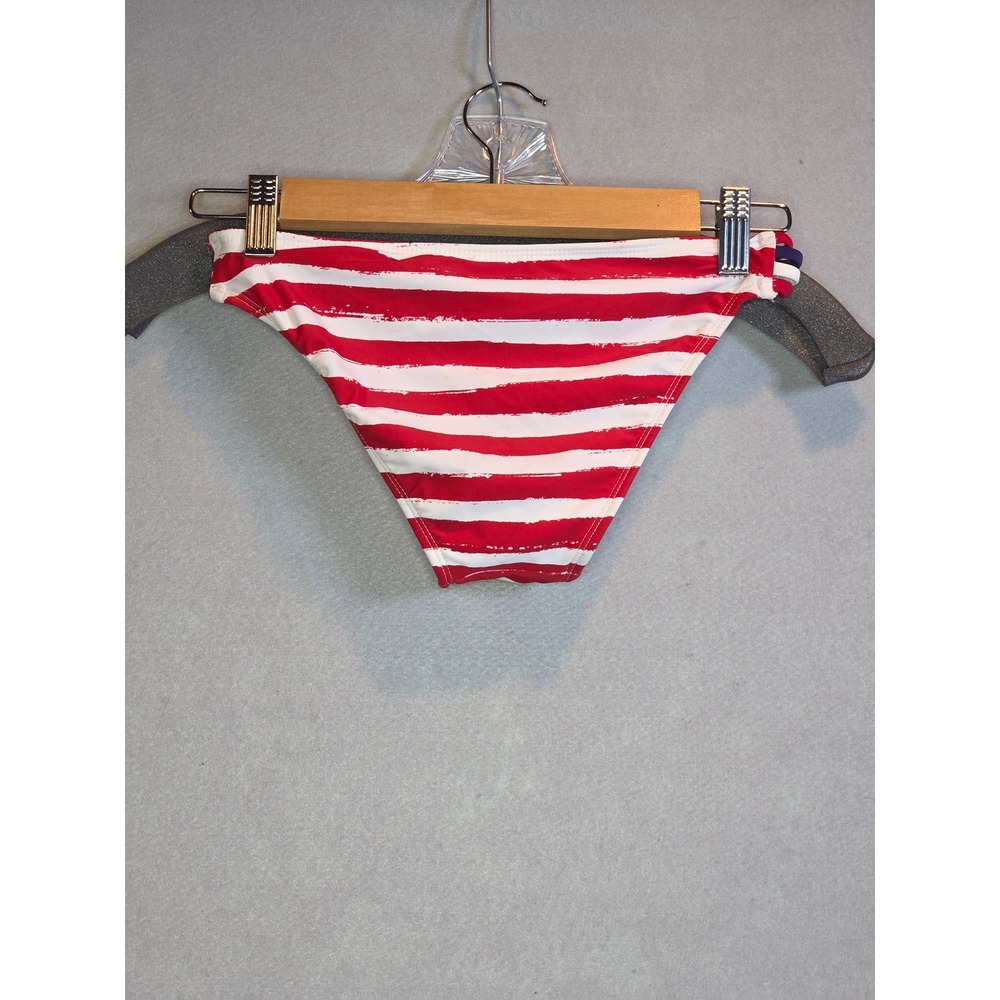 Xhilaration Red White Blue Striped Strappy Bikini Bottom XS 533052 Distressed - Picture 9 of 10
